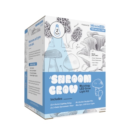 Miracle Led 4-Socket Indoor Mushroom Growing Kit- 4 Blue Spec. Replace 150W LED Grow Bulbs w/ Timer, 2PK 802324